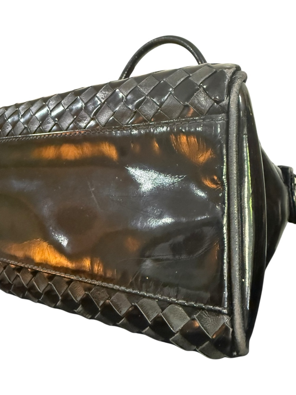 Vintage Bally Black Woven Leather Satchel Bag Gold Hardware Quiet Luxury Italy - Picture 9 of 14